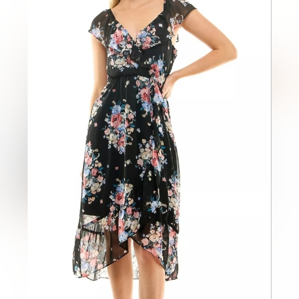 Juniors' Lily Rose Faux-Wrap Hi-Low Midi Dress
